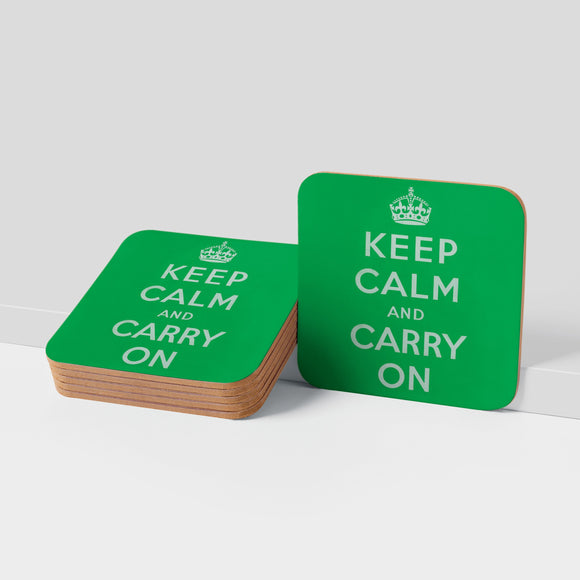 COASTER (Pack of 10): Keep Calm And Carry On - Green. ML0123
